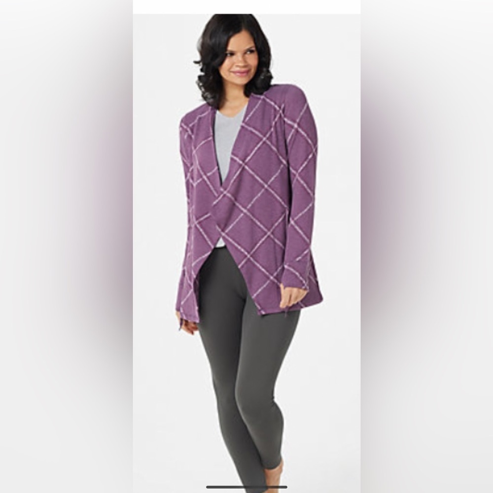 New! Cuddl Duds Top Wrap. Comfortwear Violet Windowpane Cascade Front.Large - Picture 1 of 4